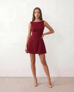 Mini Dress Women Boat Neck Low Back Cutout A-Line