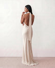 Satin Halter Maxi Dress Women Open Back Floor Length