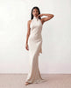 Satin Halter Maxi Dress Women Open Back Floor Length