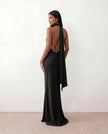 Satin Halter Maxi Dress Women Open Back Floor Length