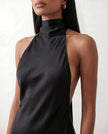 Satin Halter Maxi Dress Women Open Back Floor Length