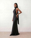 Satin Halter Maxi Dress Women Open Back Floor Length