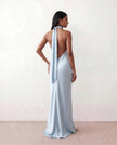 Satin Halter Maxi Dress Women Open Back Floor Length