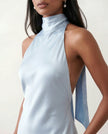 Satin Halter Maxi Dress Women Open Back Floor Length