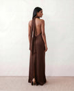 Satin Halter Maxi Dress Women Open Back Floor Length