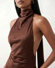 Satin Halter Maxi Dress Women Open Back Floor Length