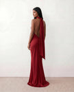 Satin Halter Maxi Dress Women Open Back Floor Length