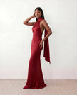 Satin Halter Maxi Dress Women Open Back Floor Length