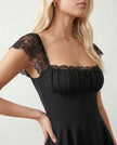 Lace Mini Dress Women Square Neck Lace-Up Back Cap Sleeve