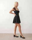 Lace Mini Dress Women Square Neck Lace-Up Back Cap Sleeve