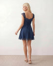 Lace Mini Dress Women Square Neck Lace-Up Back Cap Sleeve