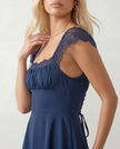 Lace Mini Dress Women Square Neck Lace-Up Back Cap Sleeve