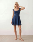 Lace Mini Dress Women Square Neck Lace-Up Back Cap Sleeve
