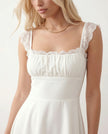 Lace Mini Dress Women Square Neck Lace-Up Back Cap Sleeve