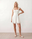 Lace Mini Dress Women Square Neck Lace-Up Back Cap Sleeve