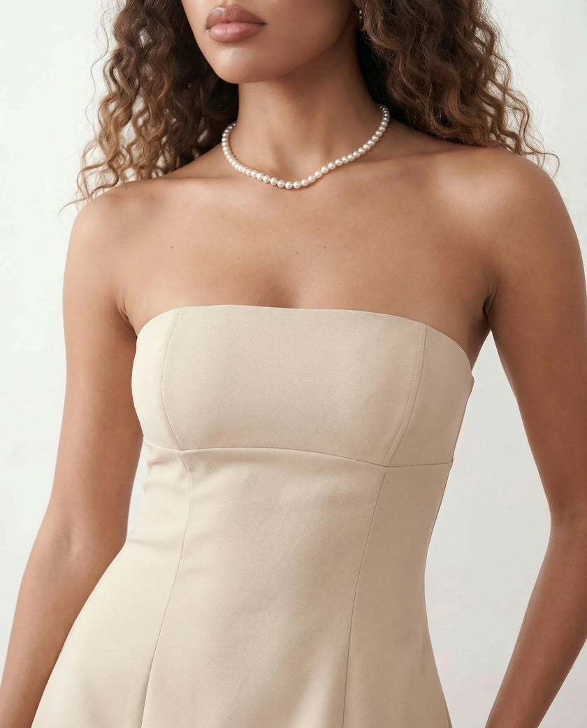 Pleated Mini Dress Women Strapless Square Neck A-Line