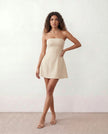 Pleated Mini Dress Women Strapless Square Neck A-Line
