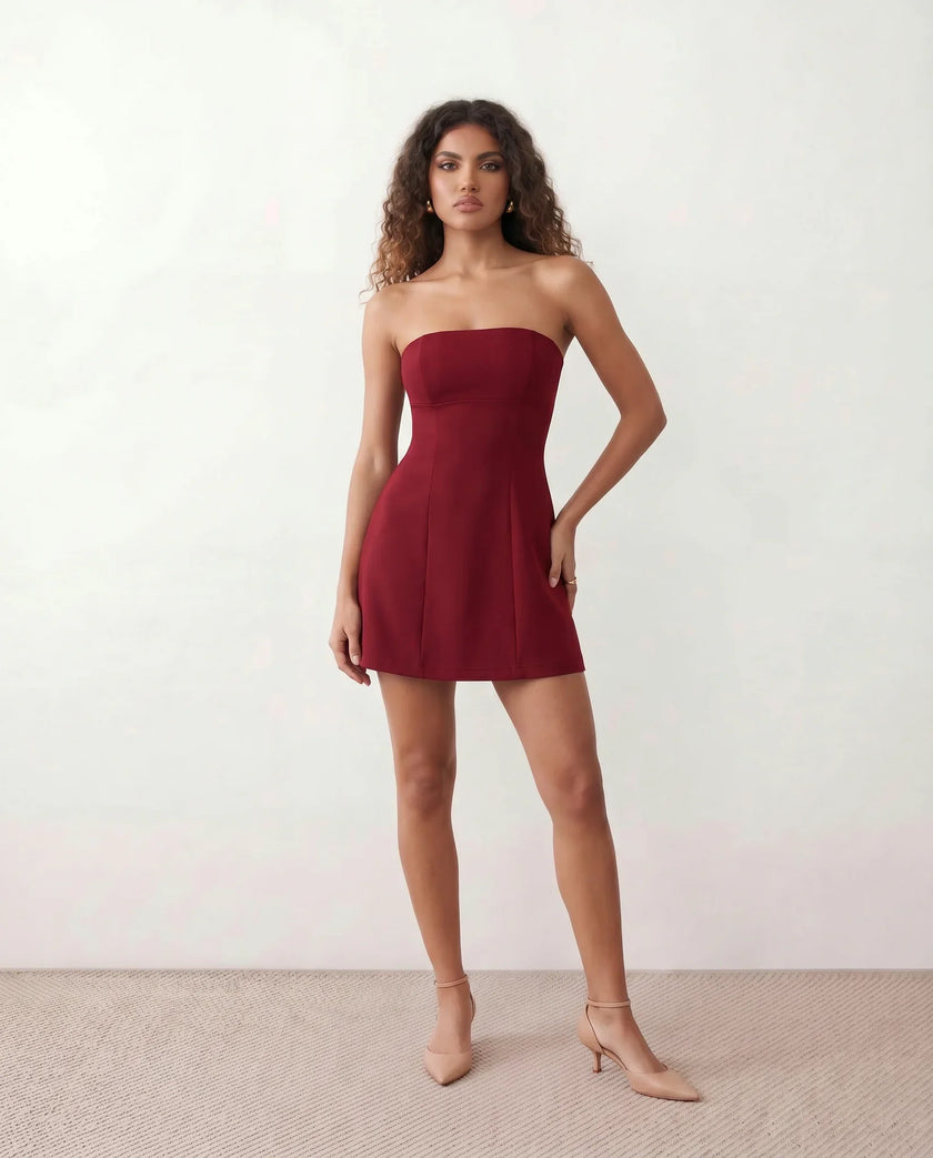 Pleated Mini Dress Women Strapless Square Neck A-Line