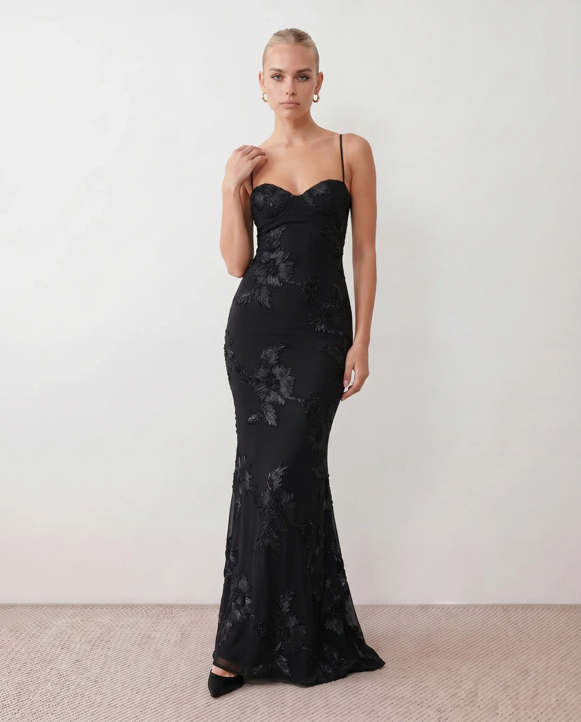 Maxi Dress Women Sweetheart Corset Floral Appliqué Mermaid