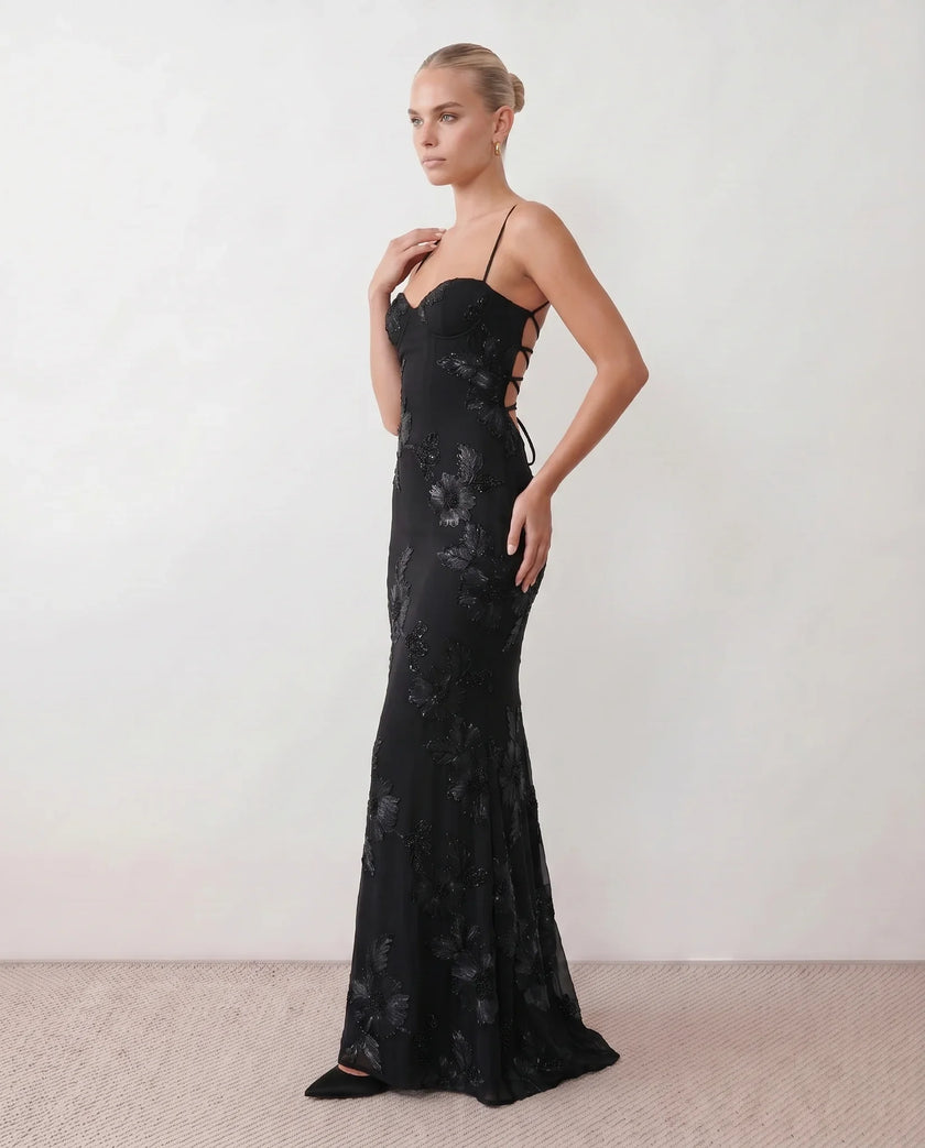 Maxi Dress Women Sweetheart Corset Floral Appliqué Mermaid