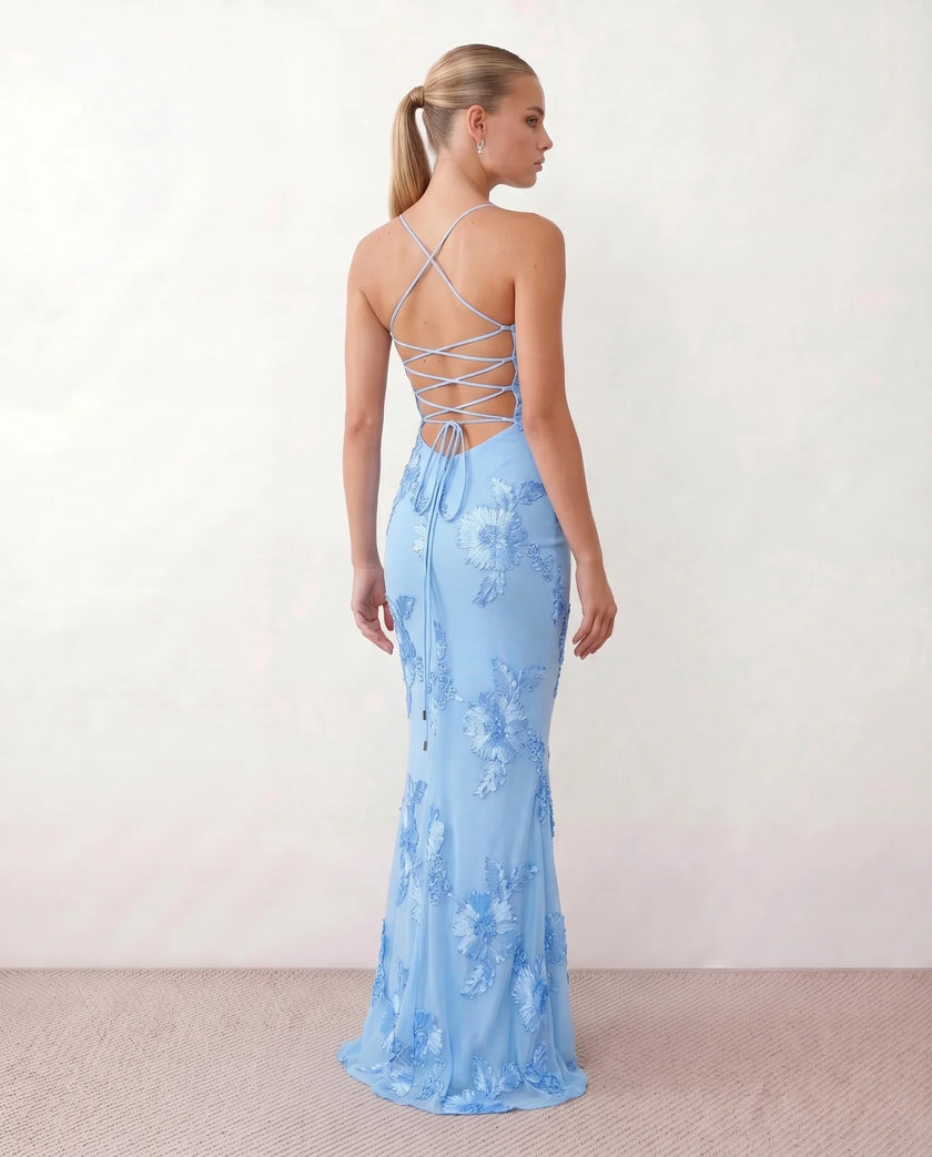 Maxi Dress Women Sweetheart Corset Floral Appliqué Mermaid