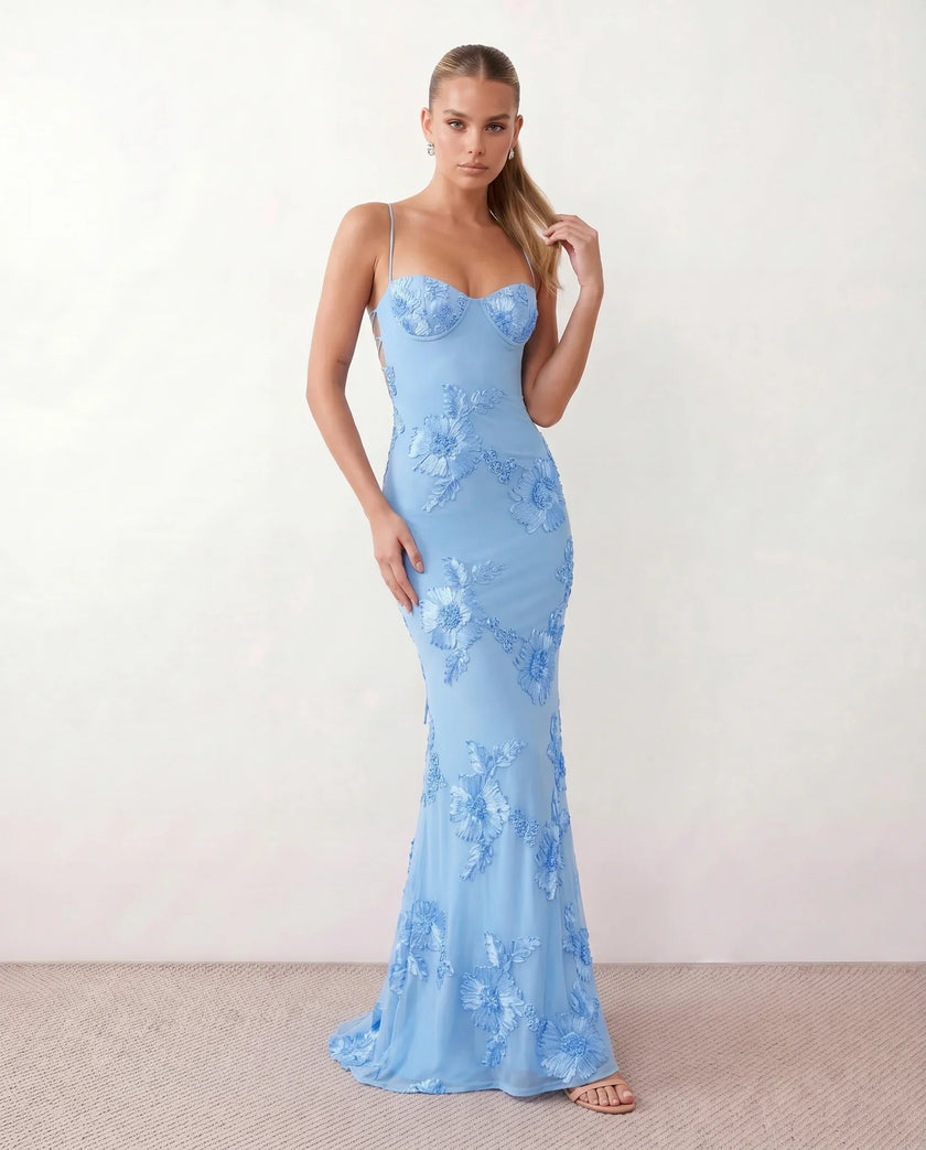 Maxi Dress Women Sweetheart Corset Floral Appliqué Mermaid