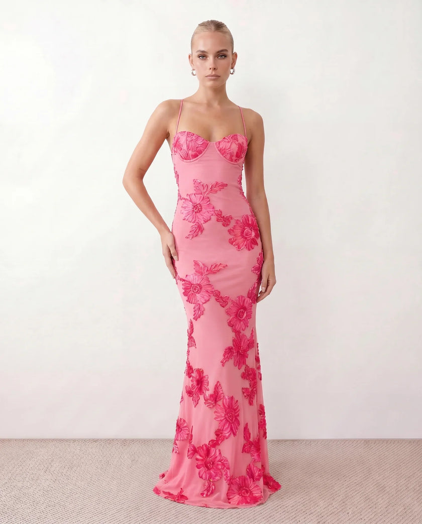 Maxi Dress Women Sweetheart Corset Floral Appliqué Mermaid