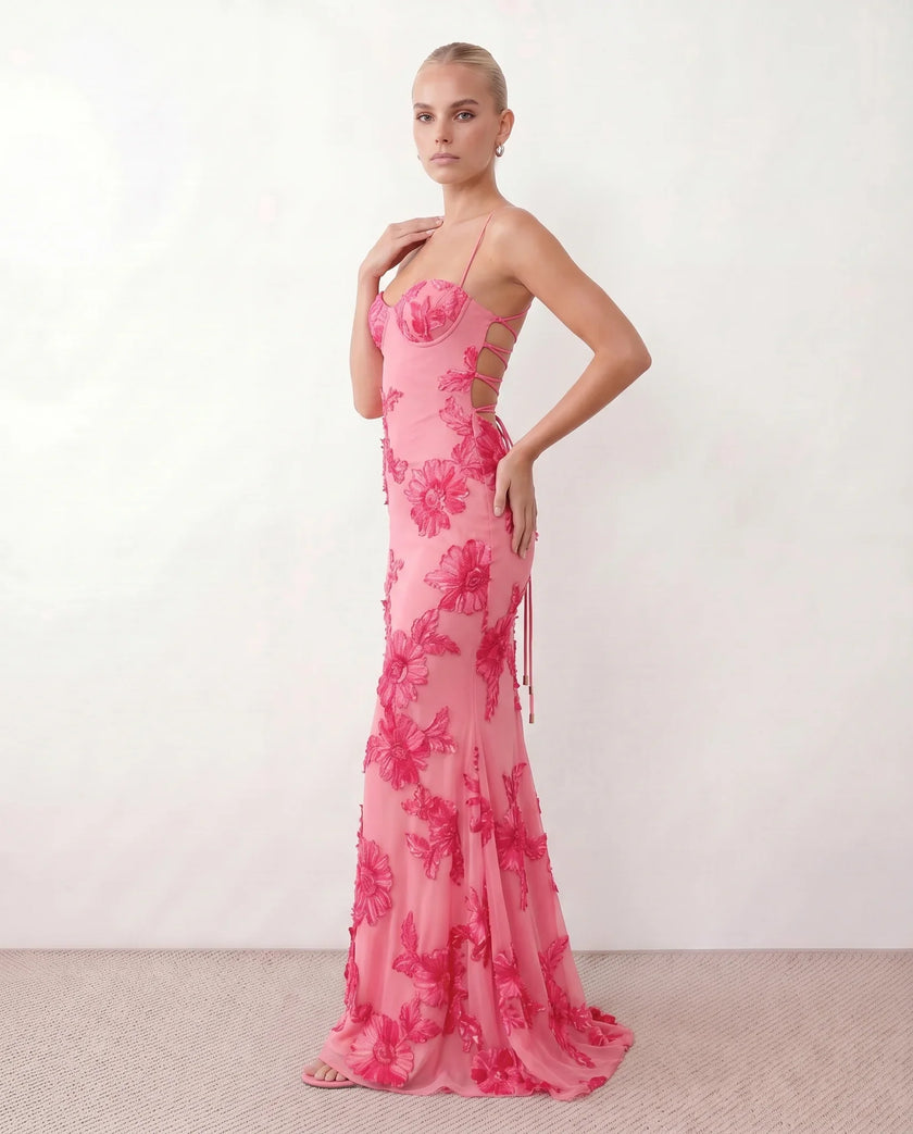 Maxi Dress Women Sweetheart Corset Floral Appliqué Mermaid