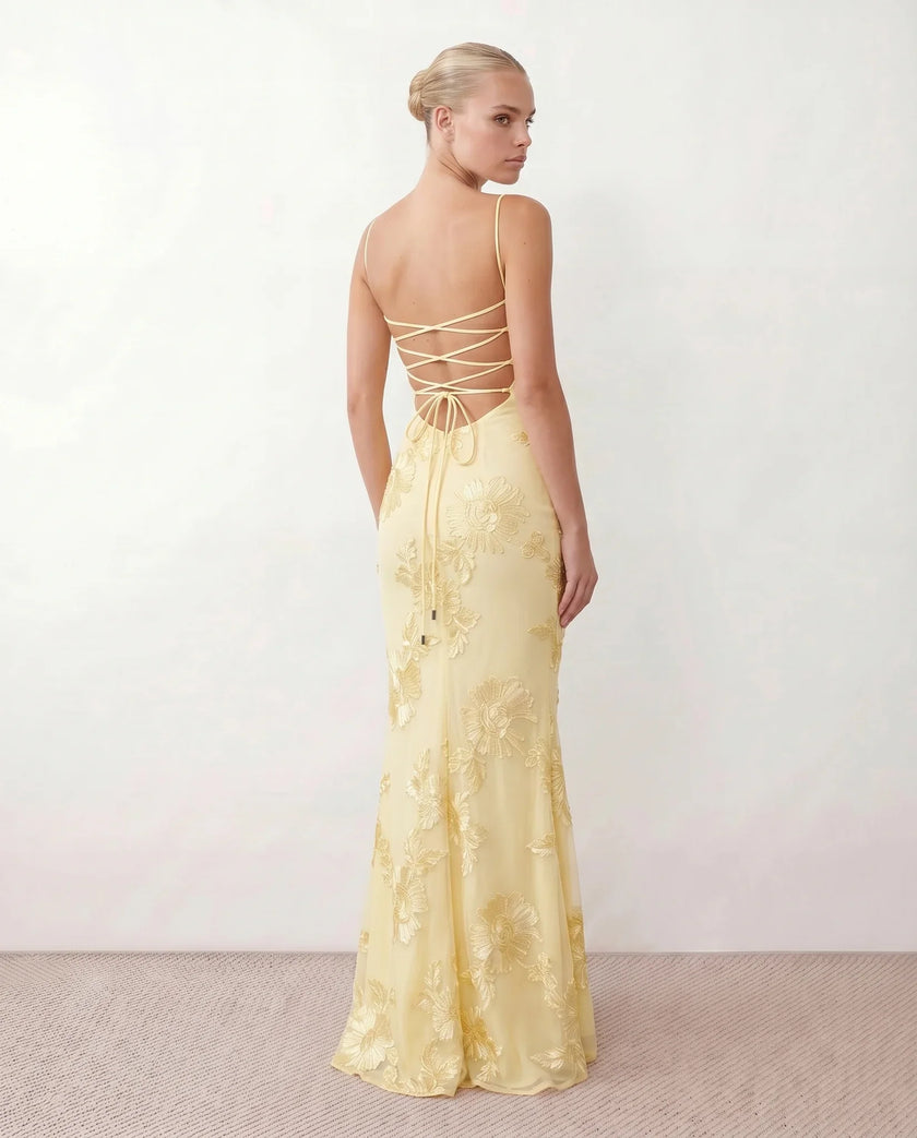 Maxi Dress Women Sweetheart Corset Floral Appliqué Mermaid