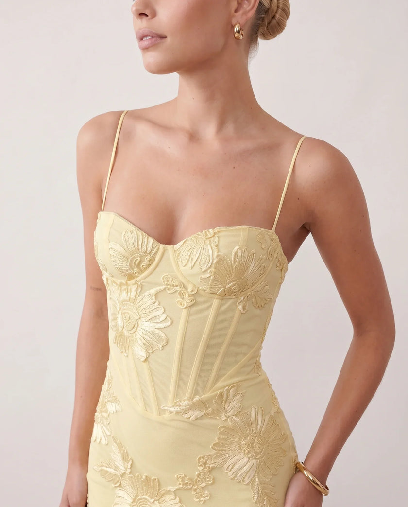 Maxi Dress Women Sweetheart Corset Floral Appliqué Mermaid