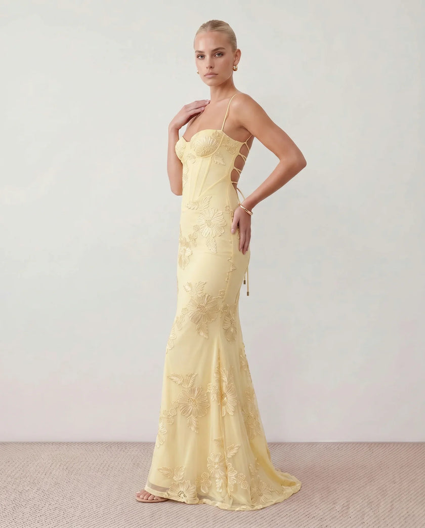 Maxi Dress Women Sweetheart Corset Floral Appliqué Mermaid
