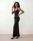 Maxi Dress Women Square Neck Corset Basque Waist Fitted