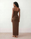 Maxi Dress Women Square Neck Corset Basque Waist Fitted