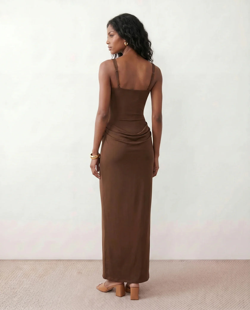 Maxi Dress Women Square Neck Corset Basque Waist Fitted
