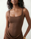 Maxi Dress Women Square Neck Corset Basque Waist Fitted