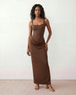 Maxi Dress Women Square Neck Corset Basque Waist Fitted