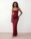 Maxi Dress Women Square Neck Corset Basque Waist Fitted