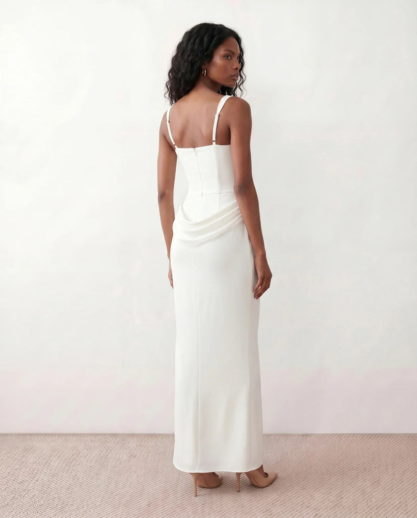 Maxi Dress Women Square Neck Corset Basque Waist Fitted