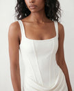 Maxi Dress Women Square Neck Corset Basque Waist Fitted