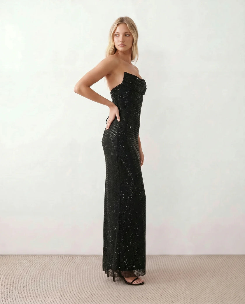 Sequin Maxi Dress Women Strapless Corset Lace-Up Back Formal