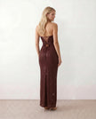 Sequin Maxi Dress Women Strapless Corset Lace-Up Back Formal