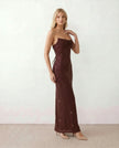 Sequin Maxi Dress Women Strapless Corset Lace-Up Back Formal
