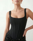 Sequin Mini Dress Women Corset Square Neck Lace-Up Basque Waist Party