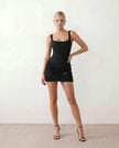 Sequin Mini Dress Women Corset Square Neck Lace-Up Basque Waist Party