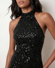 Sequined Mini Dress Women Halter Backless Feather Trim