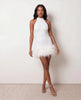 Sequined Mini Dress Women Halter Backless Feather Trim