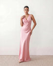 Satin Maxi Dress Women V-Neck Backless Halter Bow Detail