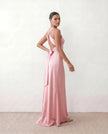 Satin Maxi Dress Women V-Neck Backless Halter Bow Detail