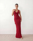Satin Maxi Dress Women V-Neck Backless Halter Bow Detail
