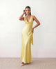 Satin Maxi Dress Women V-Neck Backless Halter Bow Detail